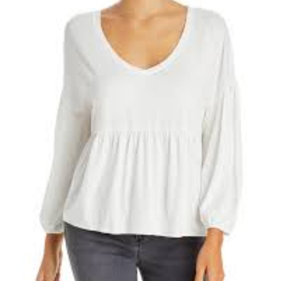 Rails Luella Pleated Top Ivory V Neck Ruffle Peplum Balloon Sleeve XL - Picture 2 of 8